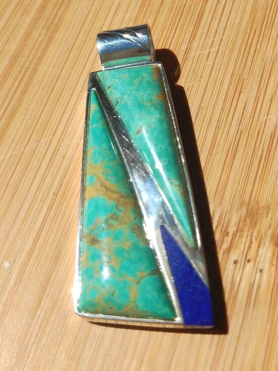 Jay King DTR Tyrone Turquoise and Lapis inlay pendant 925 Sterling Silver NIB - Picture 5 of 6